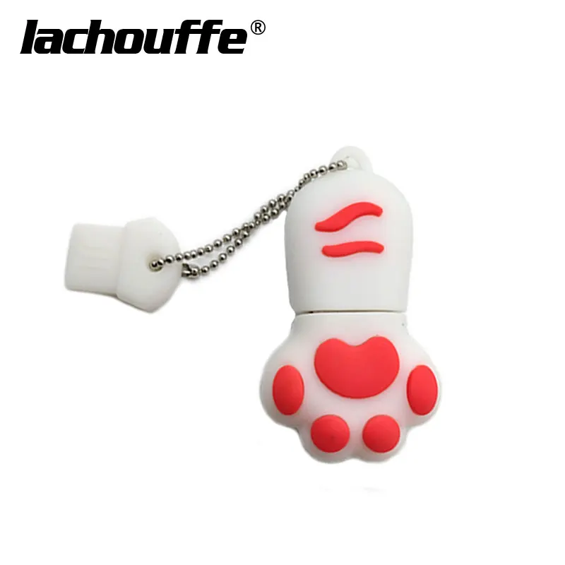 white Usb флеш-накопители с цепочкой для ключей, 64 ГБ, 128 ГБ, 8 ГБ, 16 ГБ, флеш-накопитель, 32 ГБ, USB флешка с кошачьей лапой, 4G, мультяшная флешка, USB, милые подарки - Цвет: white