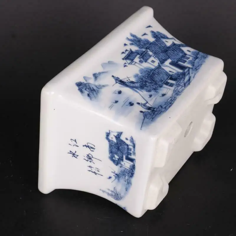 Chinese Style Blue and White Porcelain Water Town Landscape Design Flowerpot Pot 7"