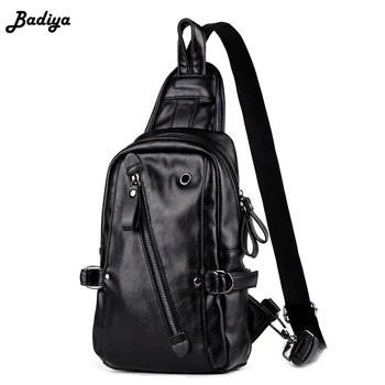 

Travel Chest Pack Mens PU Leather Multifunction Crossbody Bag USB Charger with Headphone Hole Multi-functional Male Shoulder Bag