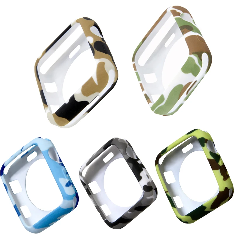 Камуфляжный Мягкий ТПУ чехол для часов apple watch 3 2 1 протектор 42мм iwatch 38 мм бампер
