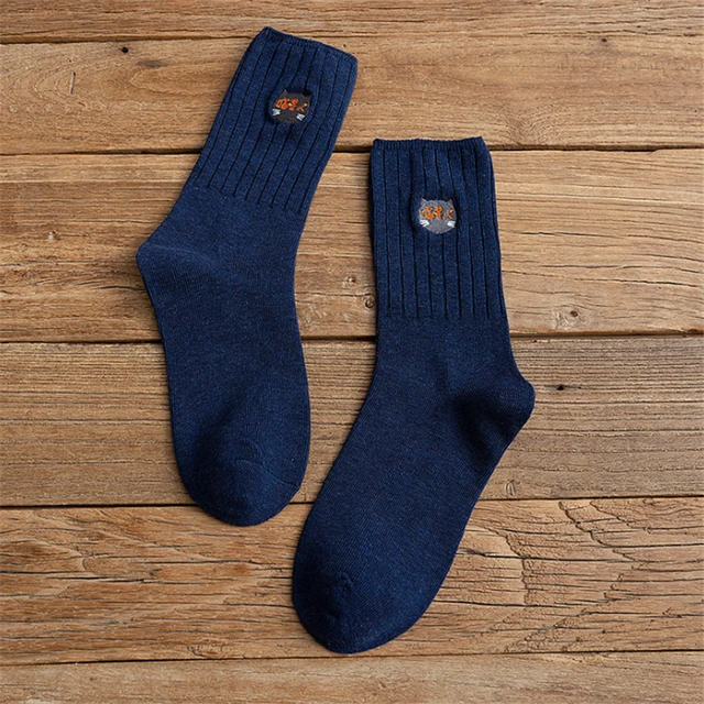 Cartoon Cat Embroidery New Cotton Short Socks Fashion Japanese Solid Color Concise Women Sock Spring Autumn Winter Cute Socks SK052-6