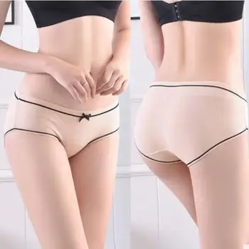 

Cotton Panties Women 2020 Autumn and Winter New Sexy Comfortable Thread Panty Female Cute Bow Striped Briefs Plu Size Underwear