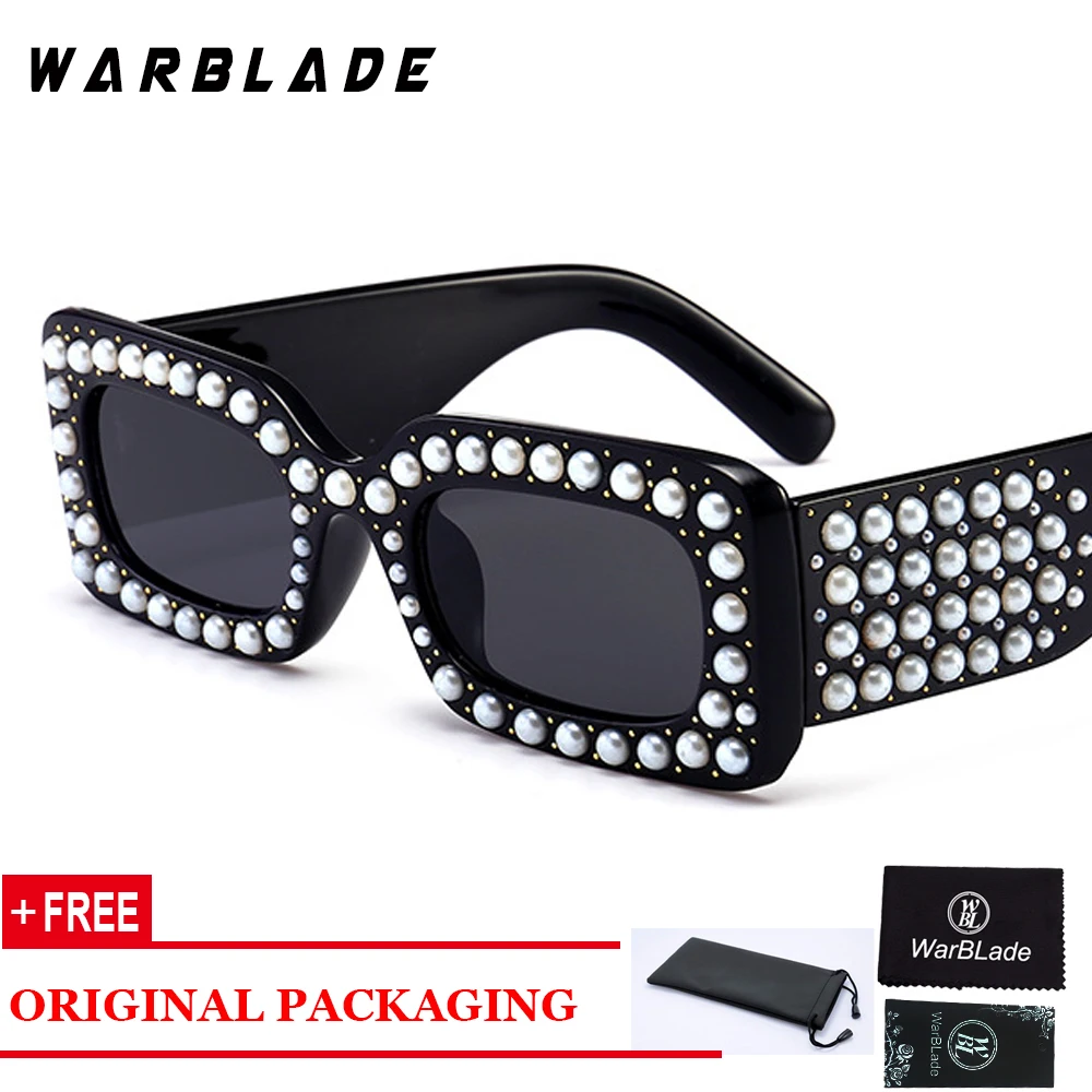 WarBLade новые модные женские качественные перламутровые Квадратные Солнцезащитные очки для женщин Винтажный фирменный дизайн роскошные солнцезащитные очки женские мужские - Цвет линз: black grey