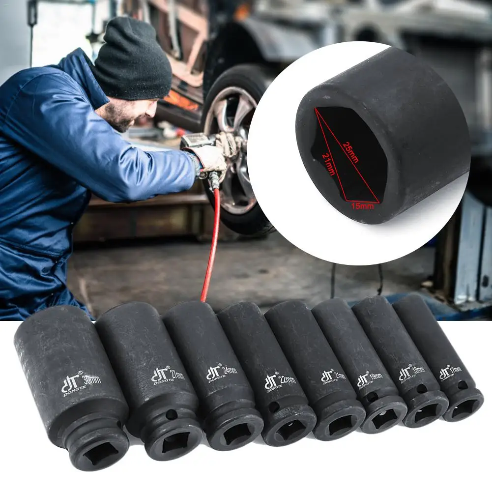 

1/2" Hex Sleeve Deep Impact Socket Hexagon Socket Nut Tool 6 Point Hub Axle Spindle Pneumatic Sleeve 17 18 19 21 22 24 27 30MM