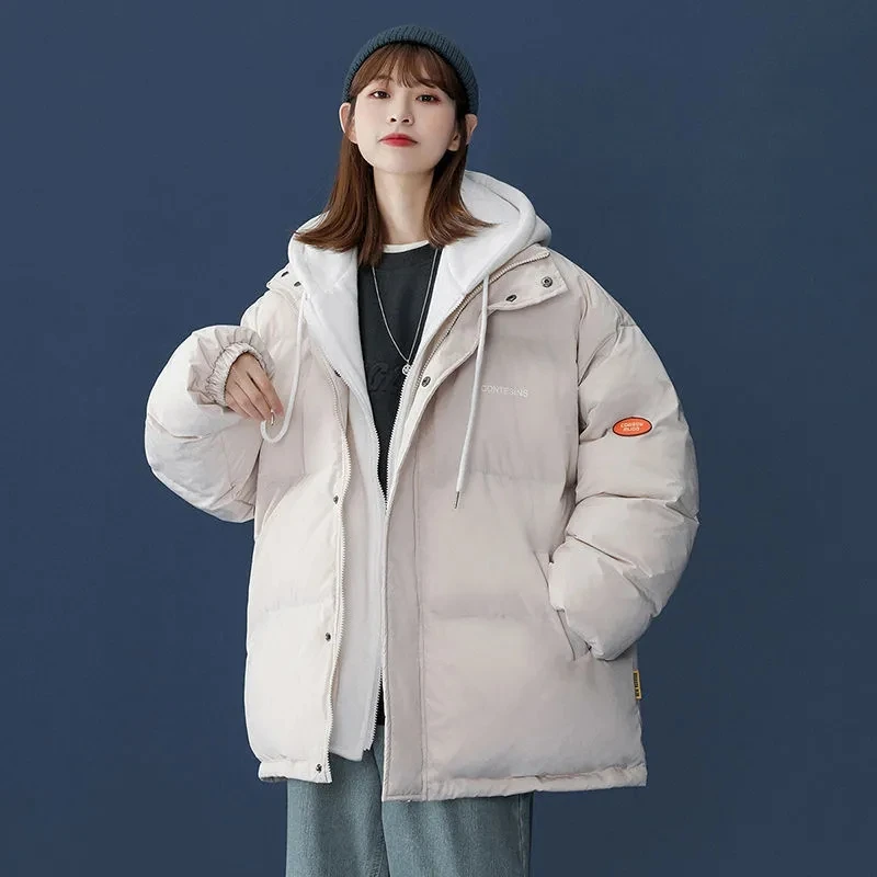 

Fake Two Down Cotton Jacket Women 2021 New Winter Student Cotton Parkas Coat Oversize Loose Cotton Jackets Womens Hooded Outwear