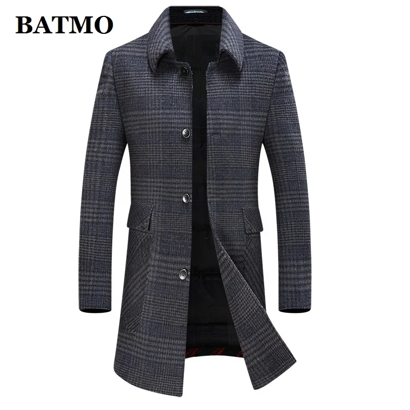 

BATMO 2021 new arrival autumn&winter wool plaid trench coat men,mens 90% white duck down liner overcoat,plus-size M-4XL A820