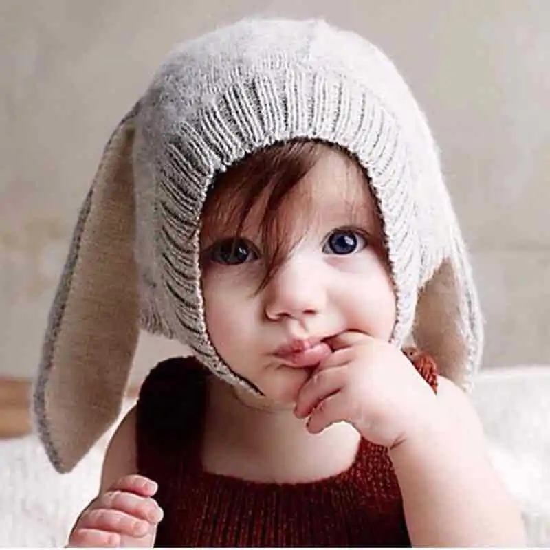 Children cute animal hat warm newborn rabbit ear knitted infant hats baby toddler boy girl autumn winter kids cap
