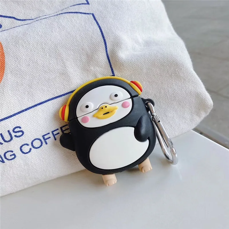 Music penguin Cartoon Protective Case for AirPods Pro Cute Silicone Bluetooth Earphone Airpods 2 3D Design +keychain | Электроника
