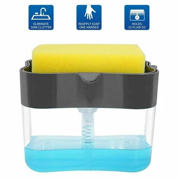 

Soap Pump Dispenser Cleaning Liquid Dispenser Container With Sponge Holder Manual Press Soap Organizer Kitchen Cleaner Tools