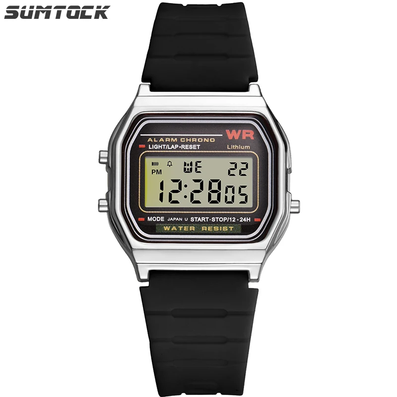

Sumtock Digital Watch Square Simple Retro Small Wrist Watch Men Womens Watches Led Chronograph Alarm Date Sport Watch
