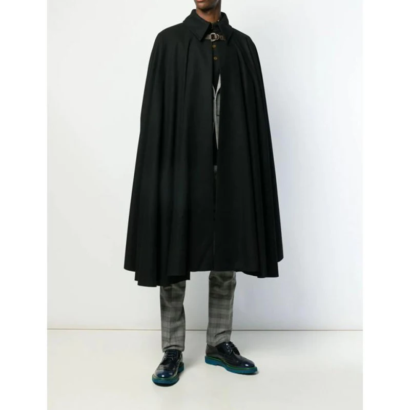 

Men windbreaker autumn and winter loose long cardigan bat woolen clothes men's casual cape European and American nightclub black