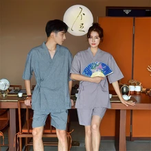 Традиционная пижама в японском стиле для мужчин и женщин, кимоно из хлопка, ночная рубашка юката, одежда для сна, халат для отдыха, домашняя одежда для влюбленных, азиатская