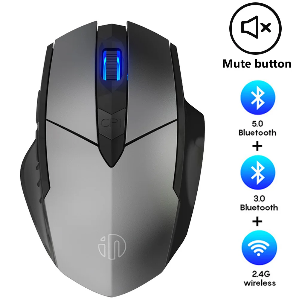 Ratón inalámbrico silencioso con Bluetooth 2,4G, Mouse ergonómico sin ruido para ordenador, portátil y PC, recargable, para juegos en casa