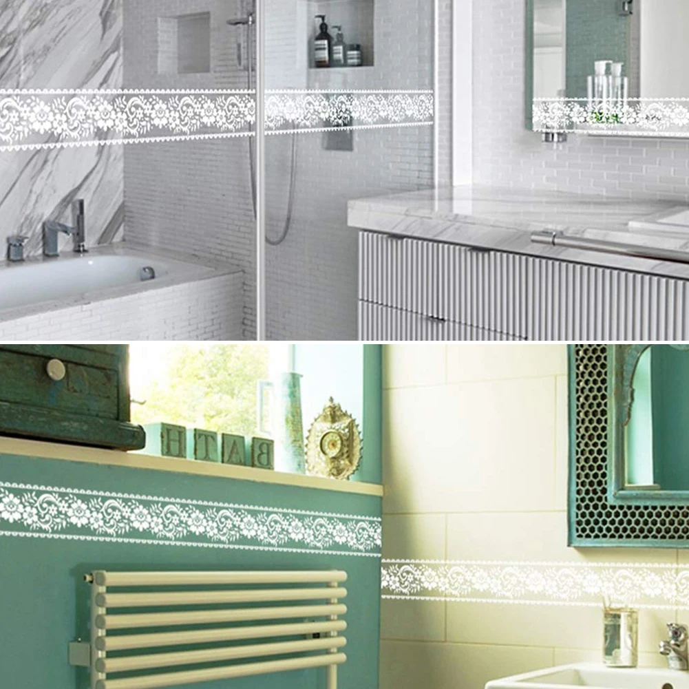 Glass Sticker Roll White Lace Transparent Removable Self Adhesive Wallpaper Border Waterproof Window Bathroom Mirror Decor gift