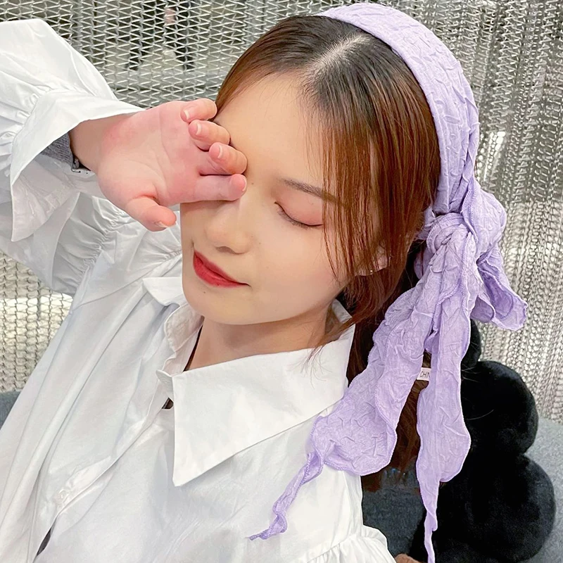 Pleated Embossed Solid Color Cotton Diamond Scarf Female Spring  Summer Soft Versatile Korea 150*30cm Decorative Small Shawl E41