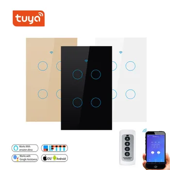 

4 Gang Remote Control Wifi Smart Switch Wall Press Light Switch Works With Alexa Google Home Smart Life Tuya App