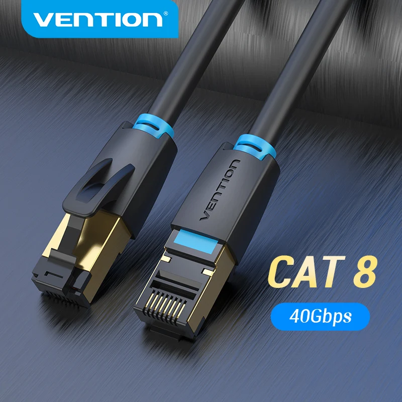 Cabo de remendo do lan da rede do gato 8 rj45 do cabo sstp 40gbps 2000mhz dos ethernet de vention cat8 para o cabo de remendo do internet rj 45 do modem do roteador