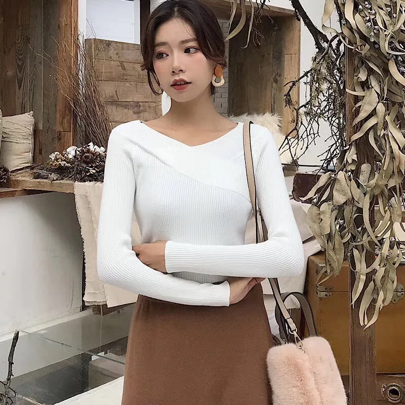 Women Sweater Winter Tops V-Neck Jumper Sexy Slim Stretch turtleneck-sweaters Knitted Sweater Women Women Sweater Winter Tops V-Neck Jumper Sexy Slim Stretch turtleneck-sweaters Knitted Sweater Women