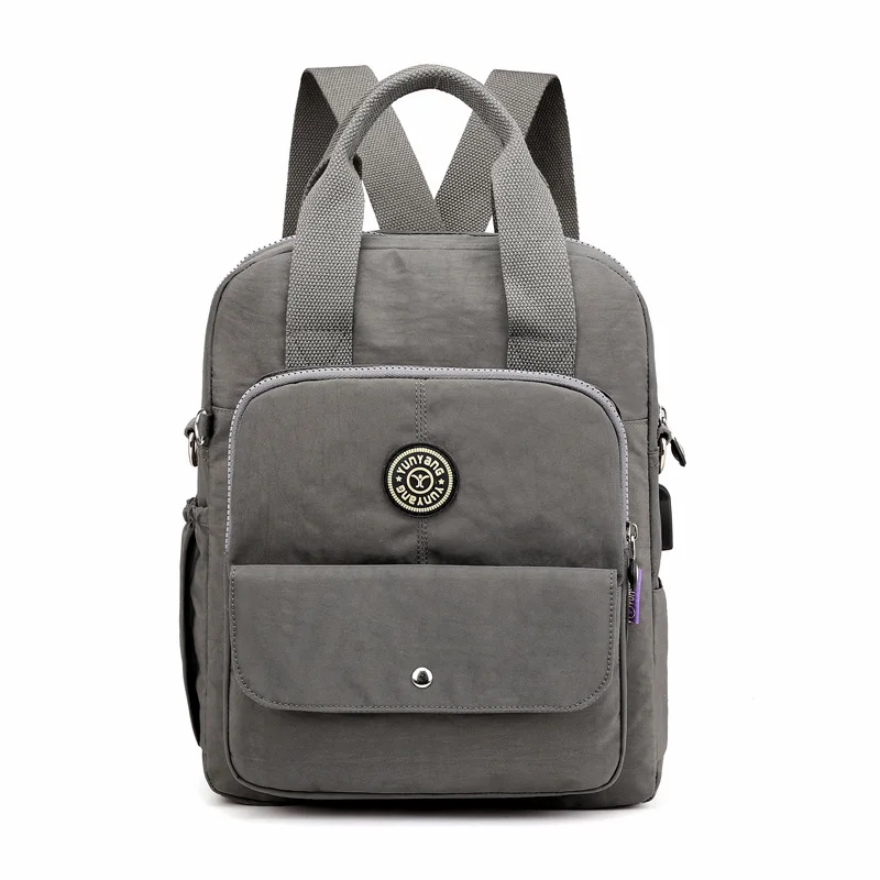 Женские рюкзаки с зарядкой через usb, сумка для ноутбука, женский рюкзак в стиле колледжа, водонепроницаемый нейлоновый женский повседневный рюкзак для путешествий - Цвет: Dark gray