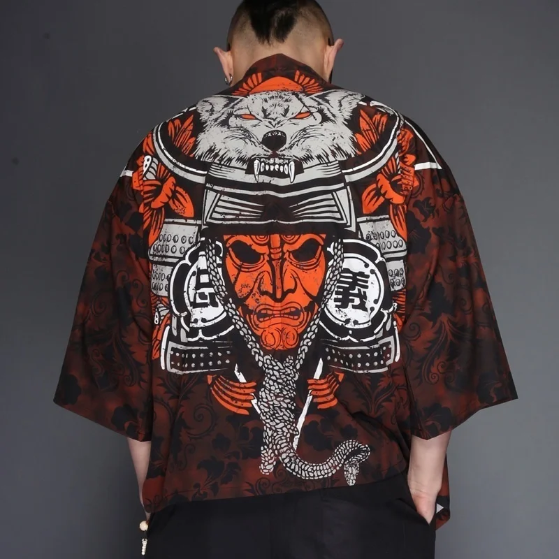 New Fashion Kimono Man Japanese Clothes Yukata Male Samurai Costume Haori Obi Beach Men's Kimono Cardigan Streetwear Jacket