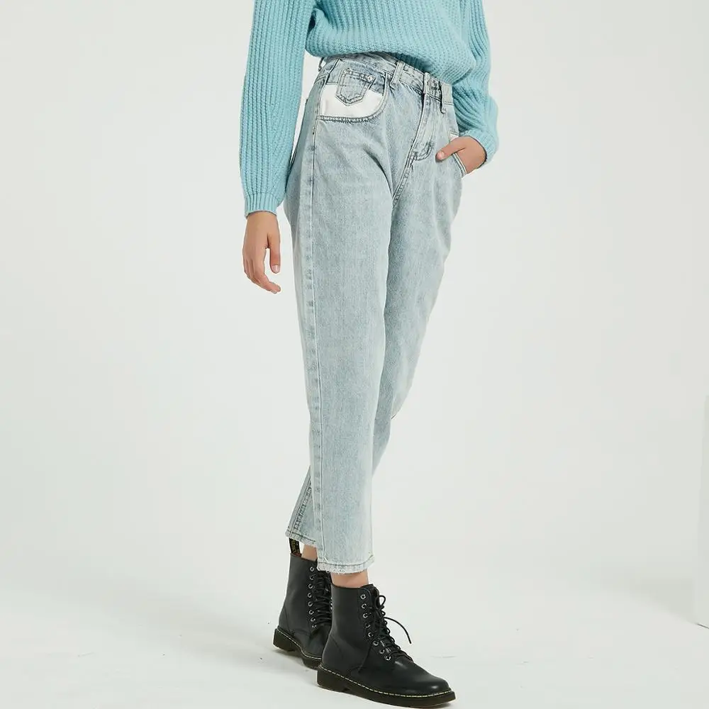 Best Wixra 2019 New Solid BF Casual Women s Denim Pants High Waist Pockets Jean Trousers Spring Autumn Ladies Jeans