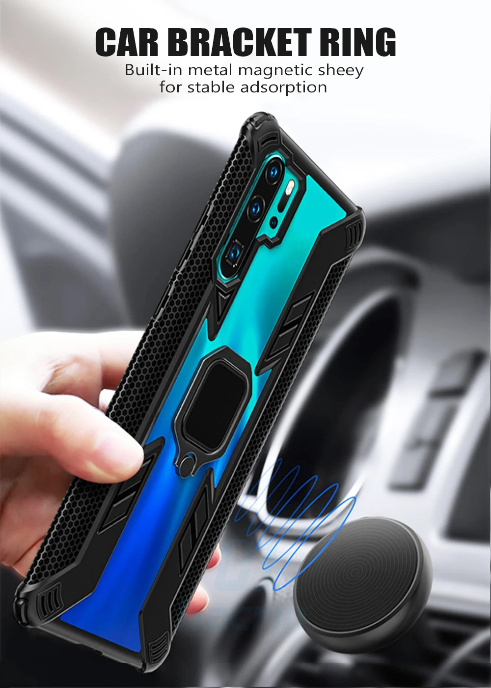 Защитный чехол для huawei P30 lite, чехол из поликарбоната+ ТПУ, автомобильный металлический магнитный держатель с кольцом, противоударный бампер, чехол для huawei P30 P30 Pro, чехол