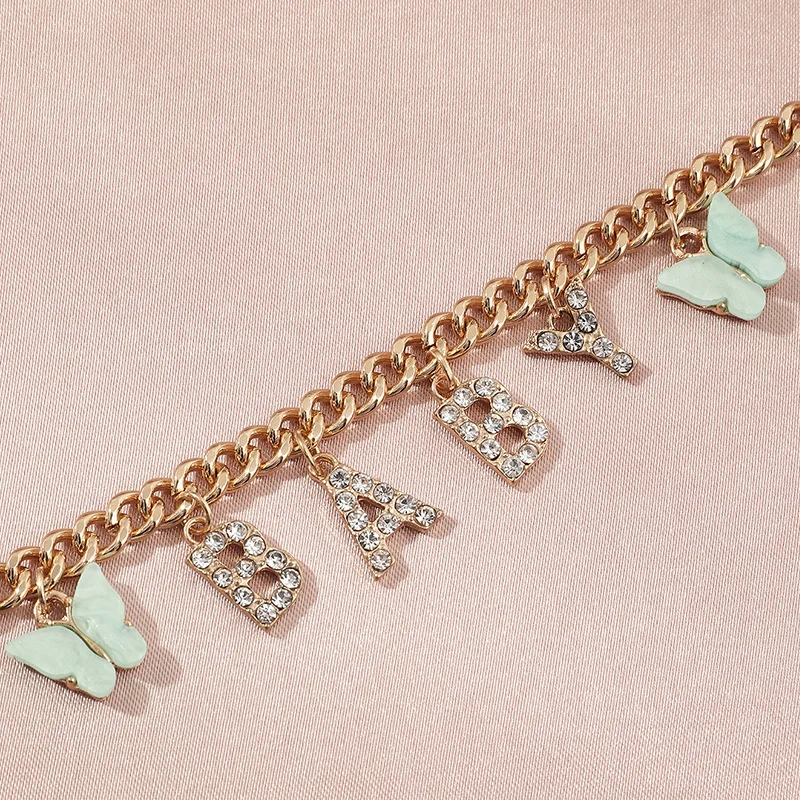 MiFaViPa Korean Cute Butterfly Choker Necklace for Women BABY HONEY ANGEL Crystal Letter Collar Necklace Trendy Choker Necklaces (6)