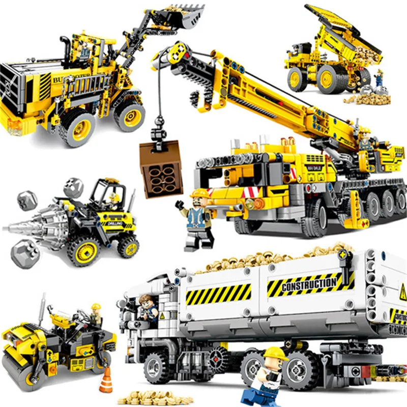 

New Engineering Series DIY Model Building Blocks Kit Boom Bulldozer Transport Truck Assembly Bricks Educational Toys legoings