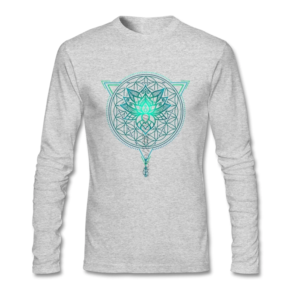 Мандала футболка с длинным рукавом на заказ Мужская футболка Camiseta Хлопок Crewneck мужские рубашки - Цвет: Серый