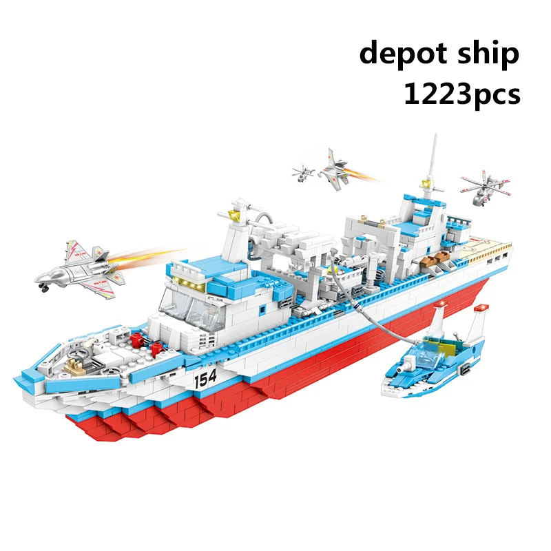 

Building block battleship world C0154 1223 supply ship boy assembling battleship carrier Children's toy