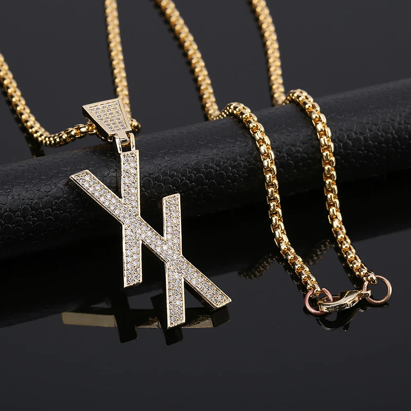 

Men Women AAA Zircon Cross Pendant Gold Color Copper Material Iced CZ XX Pendants Necklace Chain Fashion Hip Hop Jewelry