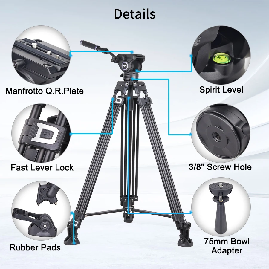 Description Picture 6 of itemINNOREL VF80 Professional Heavy Video Aluminum Tripod with Hydraulic Fluid Head F80 For DSLR Camera Camcorder Slider 12kg Load