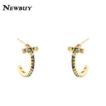 NEWBUY модные серьги радужного цвета с кубическим цирконием, ювелирный женский крестик позолоченный серьги-гвоздики для женщин и девушек