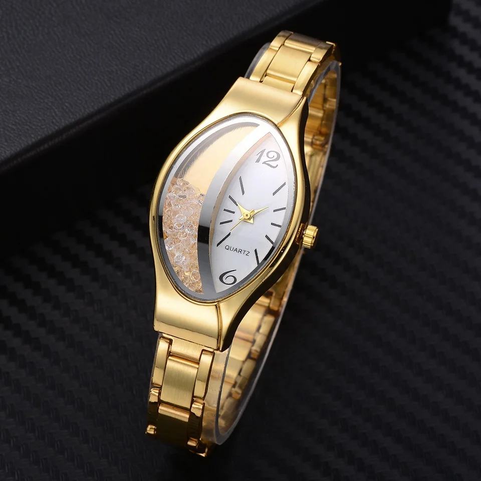 Women Fashion Luxury Watch Leather Strap Women Bracelet Clock Ellipse Rhinestone PU Sport Quartz Watch Wrist Watches For Women