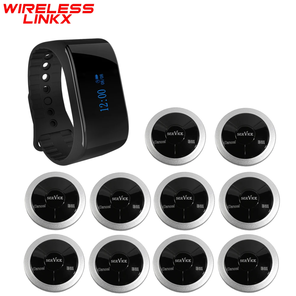 Wirelesslinkx Waterproof Wireless Calling Caregiver Hotel Hotel Restaurant Waiter Nurse Wristwatch Paging System with Buzzer wireless calling system