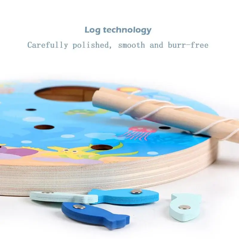 2-in-1 Wood Magnetic Fishing Game Kid Child Montessori Early Learning Puzzle Toy Improve Self-Care Ability for Happiness