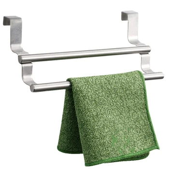 

WSFS Hot Kitchen Cabinet Towel Rack Stainless Steel Hook Type Towel Bar Holder Shelves Hanging over Door Bathroom Storage Hanger