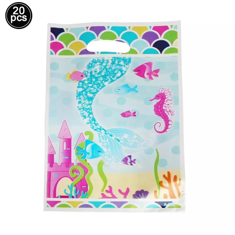 20pcs gift bags Коробки для попкорна с изображением единорога, бумажная коробка для конфет с изображением русалки, пластиковые подарочные сумки для конфет для детей, праздничные вечерние принадлежности для дня рождения - Цвет: 20pcs gift bags