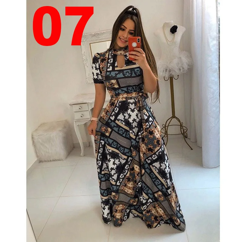 Oufisun, летнее, Boho Maix платье, сексуальное, с вырезом, с круглым вырезом, тонкое, вечерние, модное, с принтом, короткий рукав, женские платья, плюс размер, 5XL - Цвет: plaid