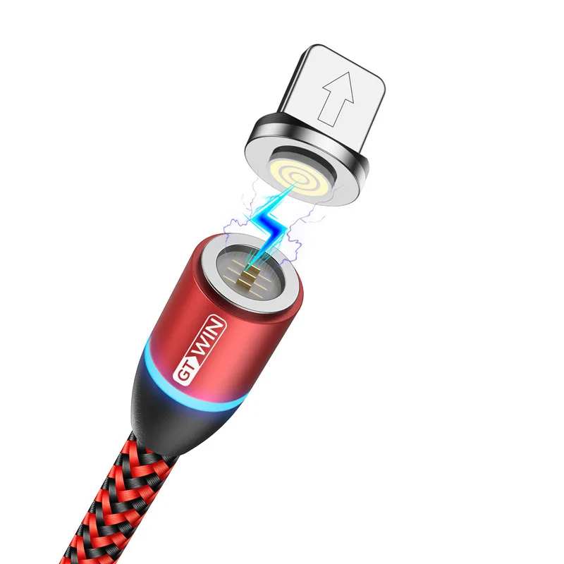 Красный GTWIN 1 м/2 м Магнитный USB кабель 3A Быстрая зарядка Micro usb type C магнитное зарядное устройство для iPhone 11 XR samsung S10 huawei USB C кабели - Цвет: Красный
