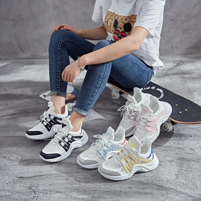 Фуцзинь кроссовки Для женщин 2019 Повседневная обувь с сетчатым верхом из дышащего материала Женская мода кроссовки на шнуровке для отдыха