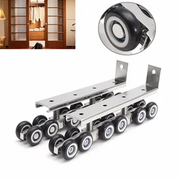 

1 Pair/set Cold Rolled Steel Sliding Wooden Door Closet Hardware Kit Door Wheels Roller 12 Wheels Hangers Roller MTGATHER