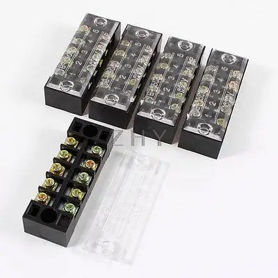 

5 Pcs 600V 15A 5 Positions 5P Dual Rows Covered Barrier Screw Terminal Block