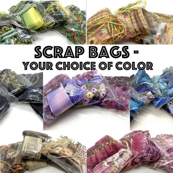 

SCRAP BAGS Random Pack Color Selection - Trims, Ribbons, Lace, Velvet Grosgrain Material - Scrapbook Art Project DIY
