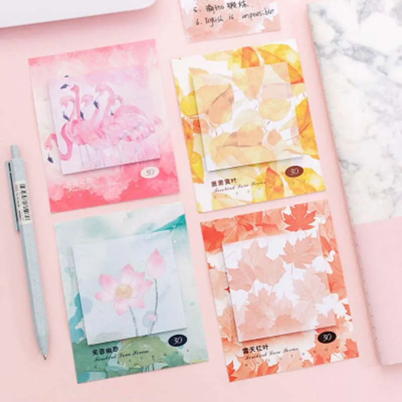 

30Sheets/Set Flamingo Leaf Scenery Sticky Note DIY Memo Pad N Times Stationery Scrapbook Planner Stickers Diary Notebook Decor