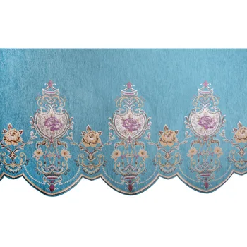 

1 PC Curtain Valance Jacquard Floral Luxury Chenille Embroidered Royal Blue Short Kitchen Door DIY Cafe Curtain Swags JS199B