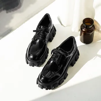 

MLJUESE 2020 women pumps autumn spring soft cow leather lace up black color round toe high heels lady shoes party wedding