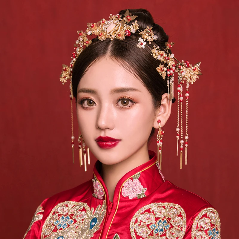 Tranditonal Wedding Hair Accessories Chinese Bride Handmade Headbands  Butterfly Pearl Hair Combs Hairpins Hair Sticks Bridal Set - Hair Jewelry -  AliExpress