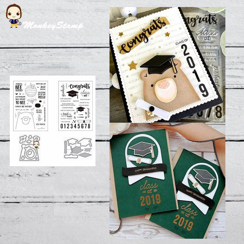 MonkeyStamp Медвежонок выпускная шляпа Металл резки штампы и для DIY Скрапбукинг