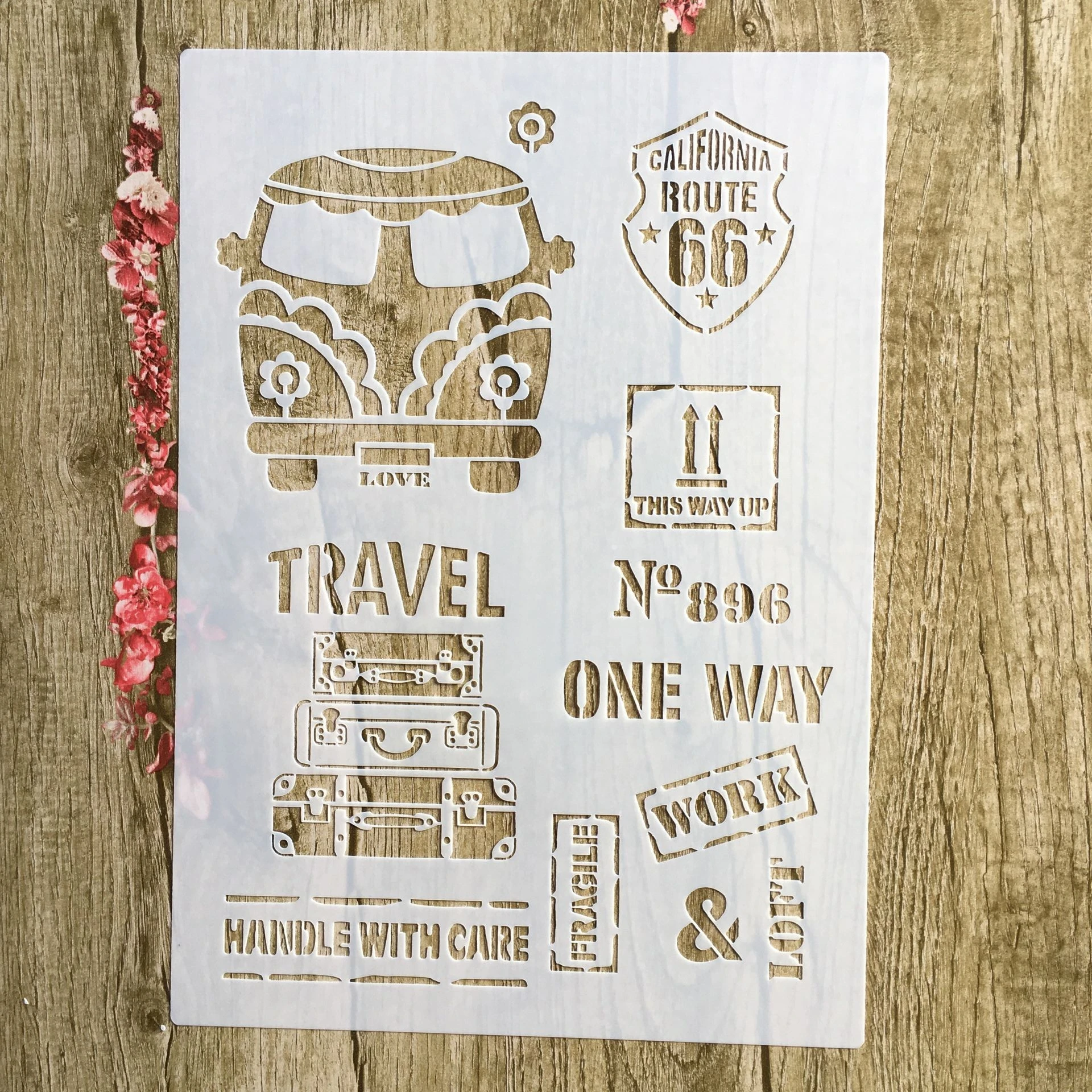 

29 * 21cmCar luggage 66 DIY Stencils Wall Painting Scrapbook Coloring Embossing Album Decorative Paper Card Template